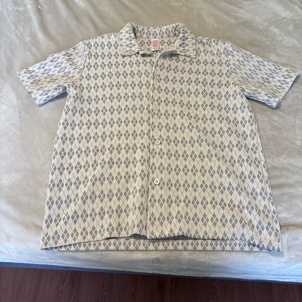 Vintage Argyle Collared Button Up Shirt - Fleece Factory S